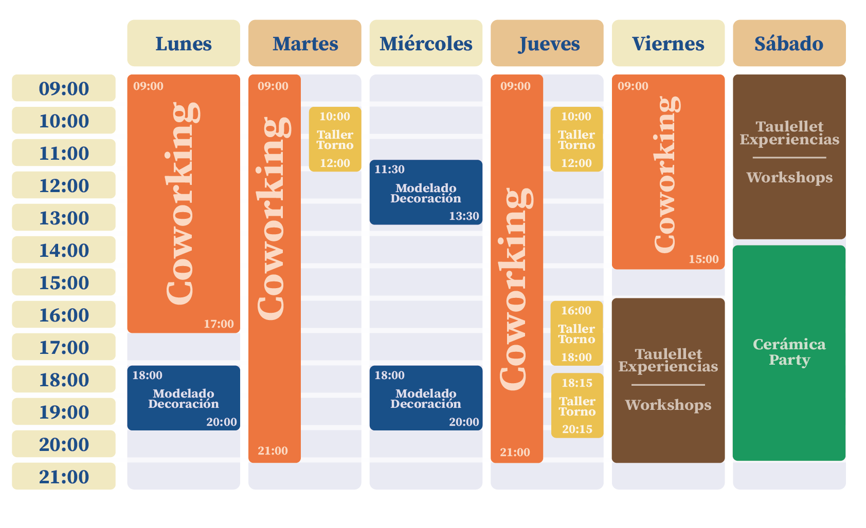 Noviembre 25 - Horario - Clases de cerámica