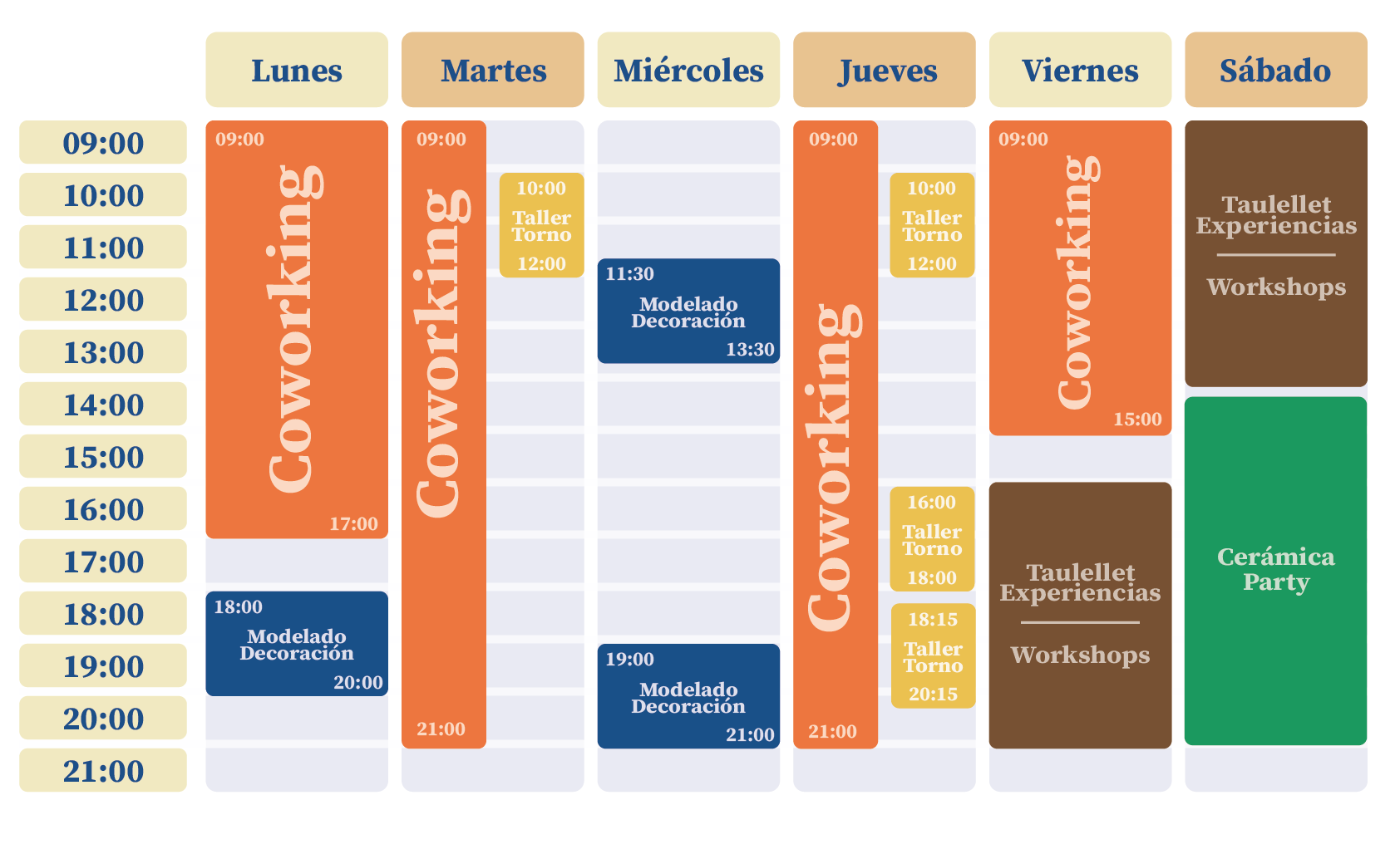 Octubre 25 - Horario - Clases de cerámica
